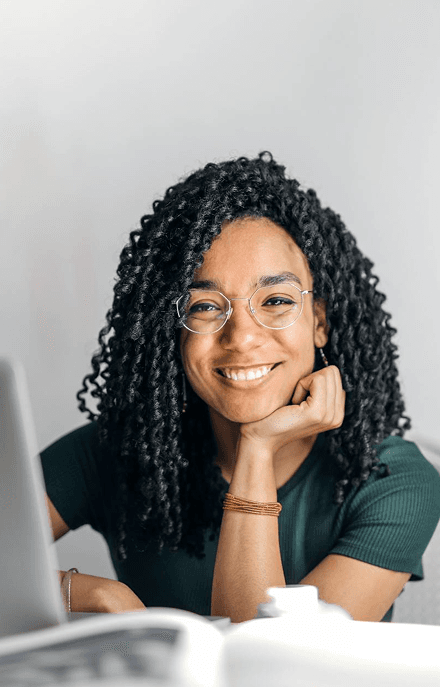 Smiling woman with curly hair